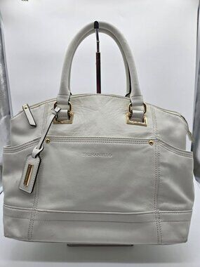 Tignanello Cream/White Leather Double Handle Satchel Gold Accents